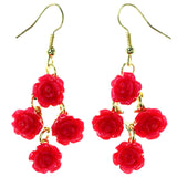 Rose Chandelier-Earrings With Bead Accents Pink & Gold-Tone Colored #LQE3906