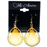 Orange & Gold-Tone Colored Metal Dangle-Earrings #LQE3909
