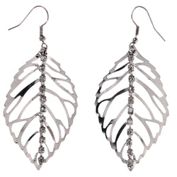Leaf Dangle-Earrings With Crystal Accents  Silver-Tone Color #LQE3912