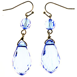 Blue & Silver-Tone Colored Acrylic Dangle-Earrings With Bead Accents #LQE3923
