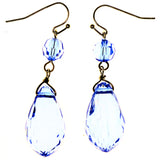 Blue & Silver-Tone Colored Acrylic Dangle-Earrings With Bead Accents #LQE3923