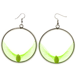 Neon Dangle-Earrings With Faceted Accents Yellow & Silver-Tone Colored #LQE3926
