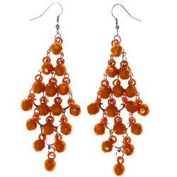 Orange & Silver-Tone Metal Chandelier-Earrings Bead Accents #LQE3928