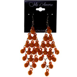 Orange & Silver-Tone Metal Chandelier-Earrings Bead Accents #LQE3928