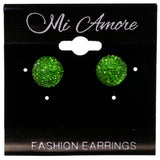 Green & Silver-Tone Colored Acrylic Stud-Earrings #LQE3932
