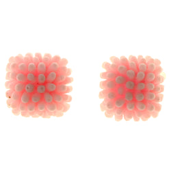 Pink & Silver-Tone Colored Acrylic Stud-Earrings #LQE3933