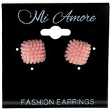 Pink & Silver-Tone Colored Acrylic Stud-Earrings #LQE3933