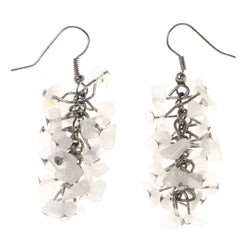 White & Silver-Tone Colored Metal Dangle-Earrings With Stone Accents #LQE3937