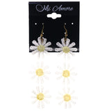 Flower Dangle-Earrings White & Yellow Colored #LQE3939