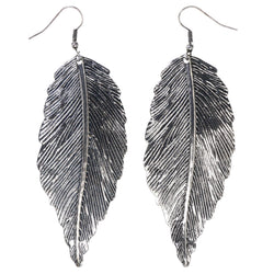 Feather Dangle-Earrings Silver-Tone Color  #LQE3940