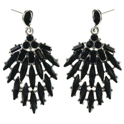 Black & Silver-Tone Metal -Dangle-Earrings Faceted Accents #LQE3950