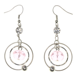Silver-Tone & Pink Colored Metal Dangle-Earrings With Crystal Accents #LQE3951