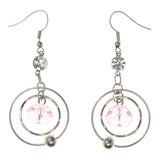 Silver-Tone & Pink Colored Metal Dangle-Earrings With Crystal Accents #LQE3951