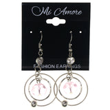 Silver-Tone & Pink Colored Metal Dangle-Earrings With Crystal Accents #LQE3951