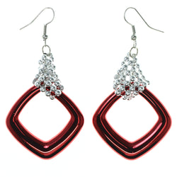 Red & Silver-Tone Colored Acrylic Dangle-Earrings #LQE3953