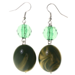 Green & Gold-Tone Colored Acrylic Dangle-Earrings With Bead Accents #LQE3954