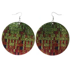 Textured Dangle-Earrings Green & Red Colored #LQE3959