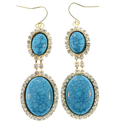 Silver-Tone Metal Dangle-Earrings With Blue Stone Accents