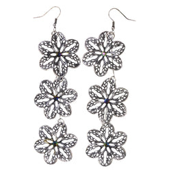 Flower AB Finish Dangle-Earrings Crystal Accents Silver-Tone & Blue