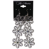 Flower AB Finish Dangle-Earrings Crystal Accents Silver-Tone & Blue