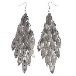Textured Chandelier-Earrings Silver-Tone Color  #LQE3964