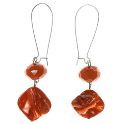 Orange & Silver-Tone Colored Metal Dangle-Earrings With Stone Accents #LQE3966
