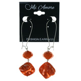 Orange & Silver-Tone Colored Metal Dangle-Earrings With Stone Accents #LQE3966