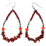 Red & Silver-Tone Colored Acrylic Dangle-Earrings With Bead Accents #LQE3967