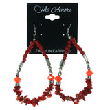 Red & Silver-Tone Colored Acrylic Dangle-Earrings With Bead Accents #LQE3967