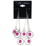 Silver-Tone & Pink Colored Metal Dangle-Earrings With Bead Accents #LQE3968