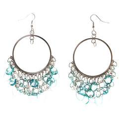 Silver-Tone & Blue Colored Metal Dangle-Earrings With Bead Accents #LQE3969