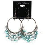 Silver-Tone & Blue Colored Metal Dangle-Earrings With Bead Accents #LQE3969