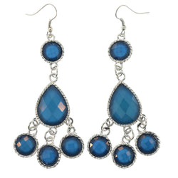 Silver-Tone Metal Dangle-Earrings With Blue Crystal Accents