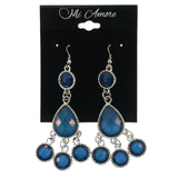 Silver-Tone Metal Dangle-Earrings With Blue Crystal Accents