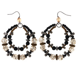 Black & Brown Colored Metal Dangle-Earrings With Bead Accents #LQE3970