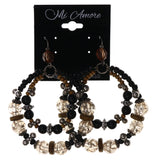 Black & Brown Colored Metal Dangle-Earrings With Bead Accents #LQE3970