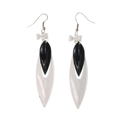 Bow Dangle-Earrings White & Black Colored #LQE3976