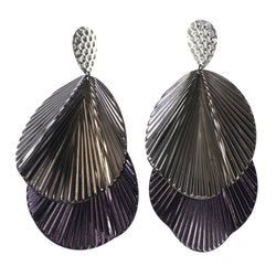 Silver-Tone & Black Colored Metal Drop-Dangle-Earrings #LQE3977