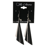 Black & White Colored Metal Dangle-Earrings With Crystal Accents #LQE3978
