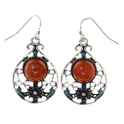 Orange & Silver-Tone Colored Metal Dangle-Earrings With Stone Accents #LQE3985