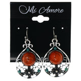 Orange & Silver-Tone Colored Metal Dangle-Earrings With Stone Accents #LQE3985