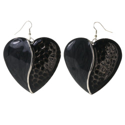 Sparkling Glitter Heart Dangle-Earrings Black & Silver-Tone Colored #LQE3986