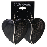 Sparkling Glitter Heart Dangle-Earrings Black & Silver-Tone Colored #LQE3986