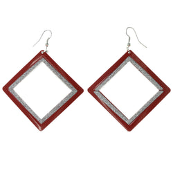 Sparkling Glitter Dangle-Earrings Red & Silver-Tone Colored #LQE3988