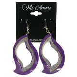 Sparkling Glitter Dangle-Earrings Purple & Silver-Tone Colored #LQE3989