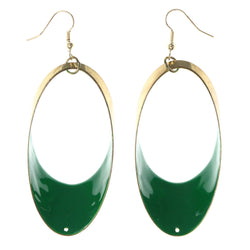 Gold-Tone & Green Colored Metal Dangle-Earrings #LQE3990