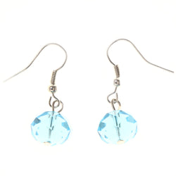 Blue & Silver-Tone Colored Acrylic Dangle-Earrings With Bead Accents #LQE3995