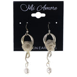 Rose Dangle-Earrings With Bead Accents Silver-Tone & White Colored #LQE3998