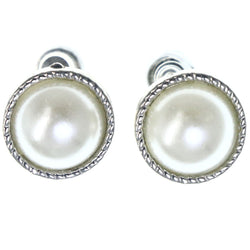 Simple Stud-Earrings With Bead Accents White & Silver-Tone Colored #LQE4001