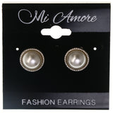 Simple Stud-Earrings With Bead Accents White & Silver-Tone Colored #LQE4001